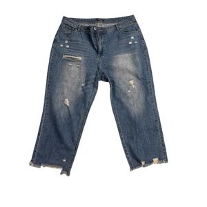 Flamingals Distressed cropped Jeans — Labeled 3X (Fits XL–2X) Frayed Hem
